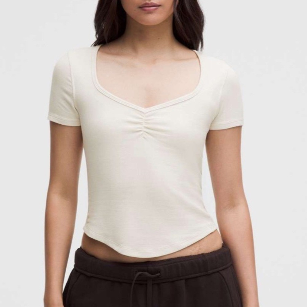 Lululemon Hold Tight Sweetheart Short-Sleeve Shirt Light Ivory size 14 NWT